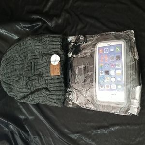 Gold World Beanie Hat with Play Capability & Arm Band for the Phone